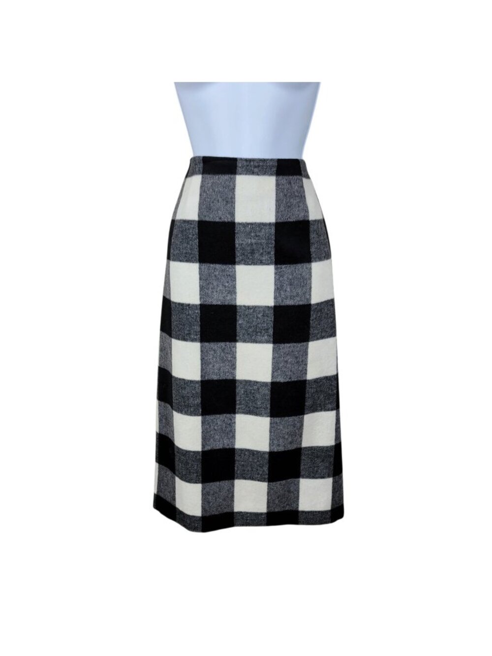 Christopher Banks Wool Pencil Skirt Sz 8 Buffalo Plaid Check White Black Career